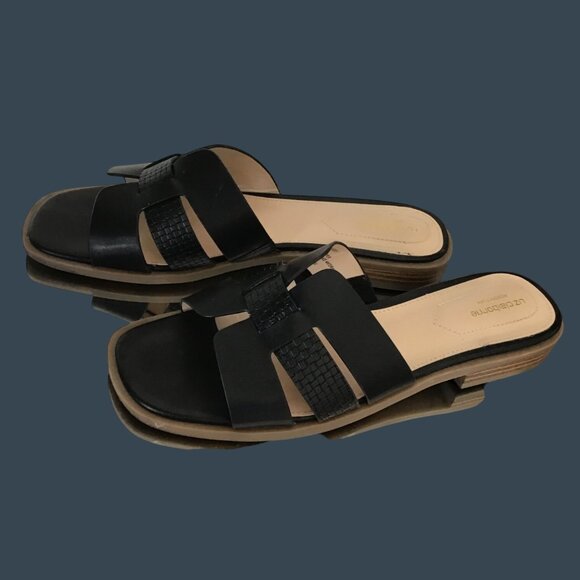 Liz Claiborne Womens Black Leather Slide Sandals Size 9 With Textured Straps & W - Picture 3 of 7